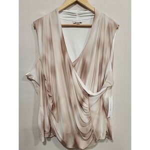 Calvin Klein NWT Blouse Womens 3X Lt. Brown/White, Gathered‎ Draped Sleeveless